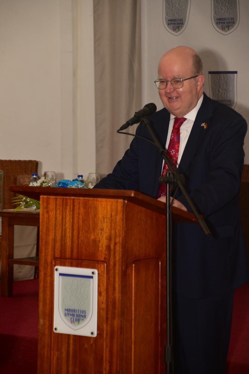 Guest speaker addressing members from the Mauritius Gymkhana Club lectern